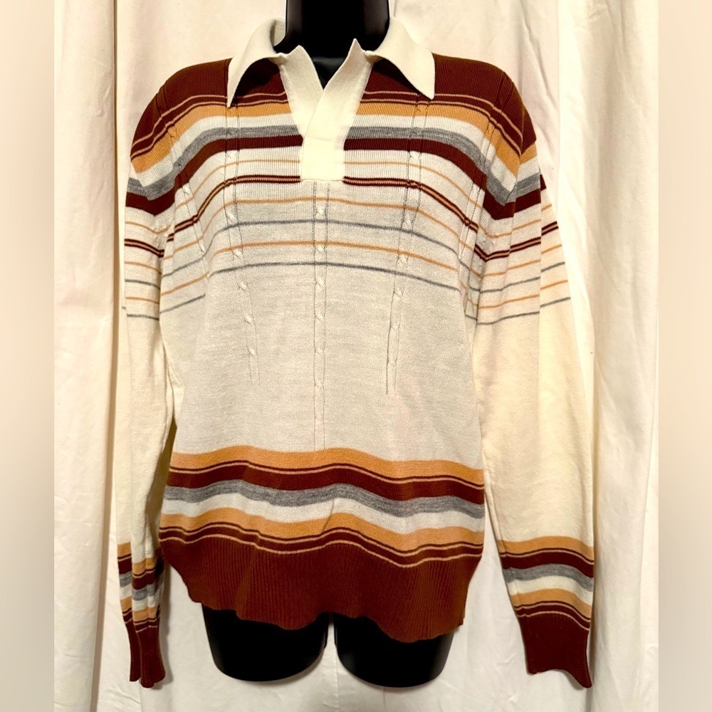 Anderson Little Co. Vtg 1970s Striped Polo Collared Knit Sweater EUC Womens Sz L